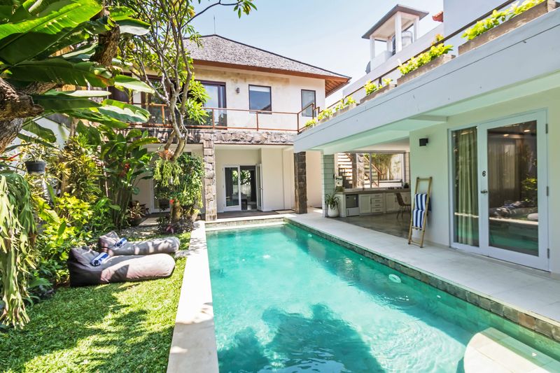 Pool terrace with sun loungers